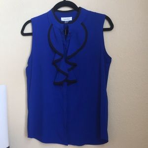Calvin Klein button down ruffle blouse